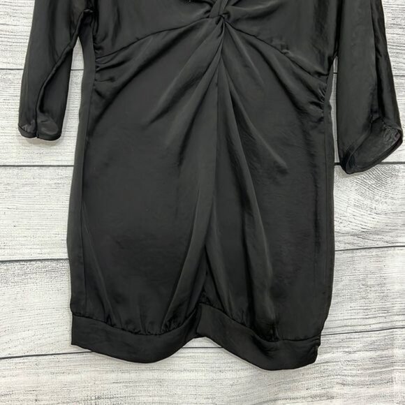 Black Silky Twist Front Mini Dress M - Picture 3 of 3